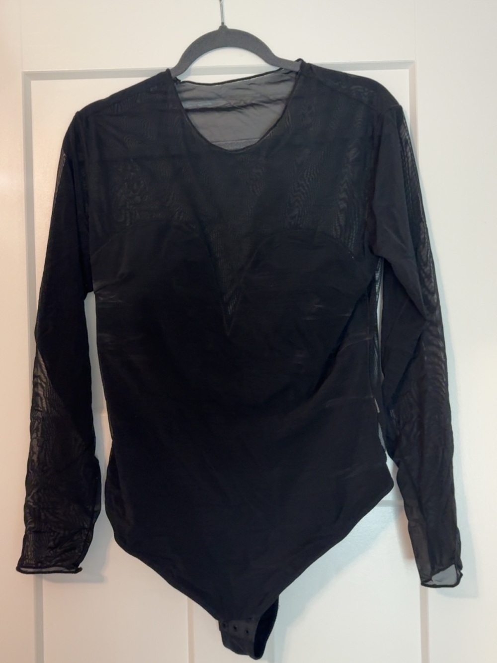 Black Sheer Long-Sleeve Bodysuit - Women Tops